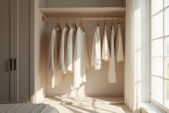 Armoire minimaliste avec vêtements neutres élégants