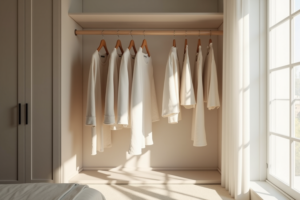 Armoire minimaliste avec vêtements neutres élégants