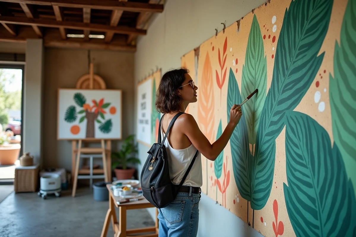 Jeune artiste kanak peignant un mural de patchili