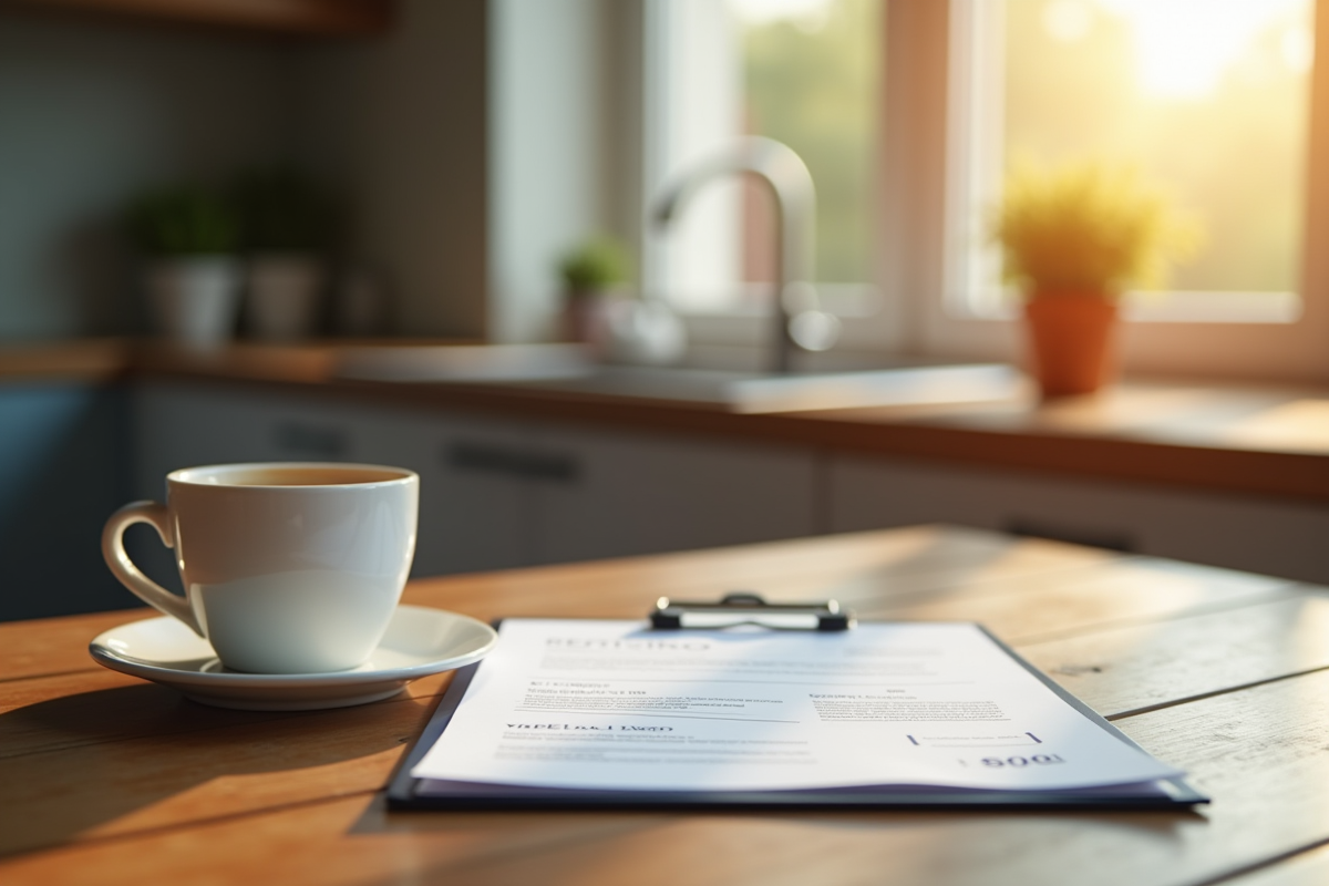 Tasse de café et dossier médical au petit matin dans la cuisine