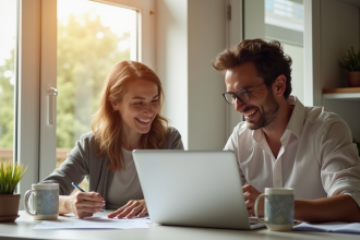 Couple français analysant des documents de prêt immobilier