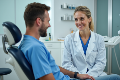Dentiste belge femme souriante dans son cabinet moderne