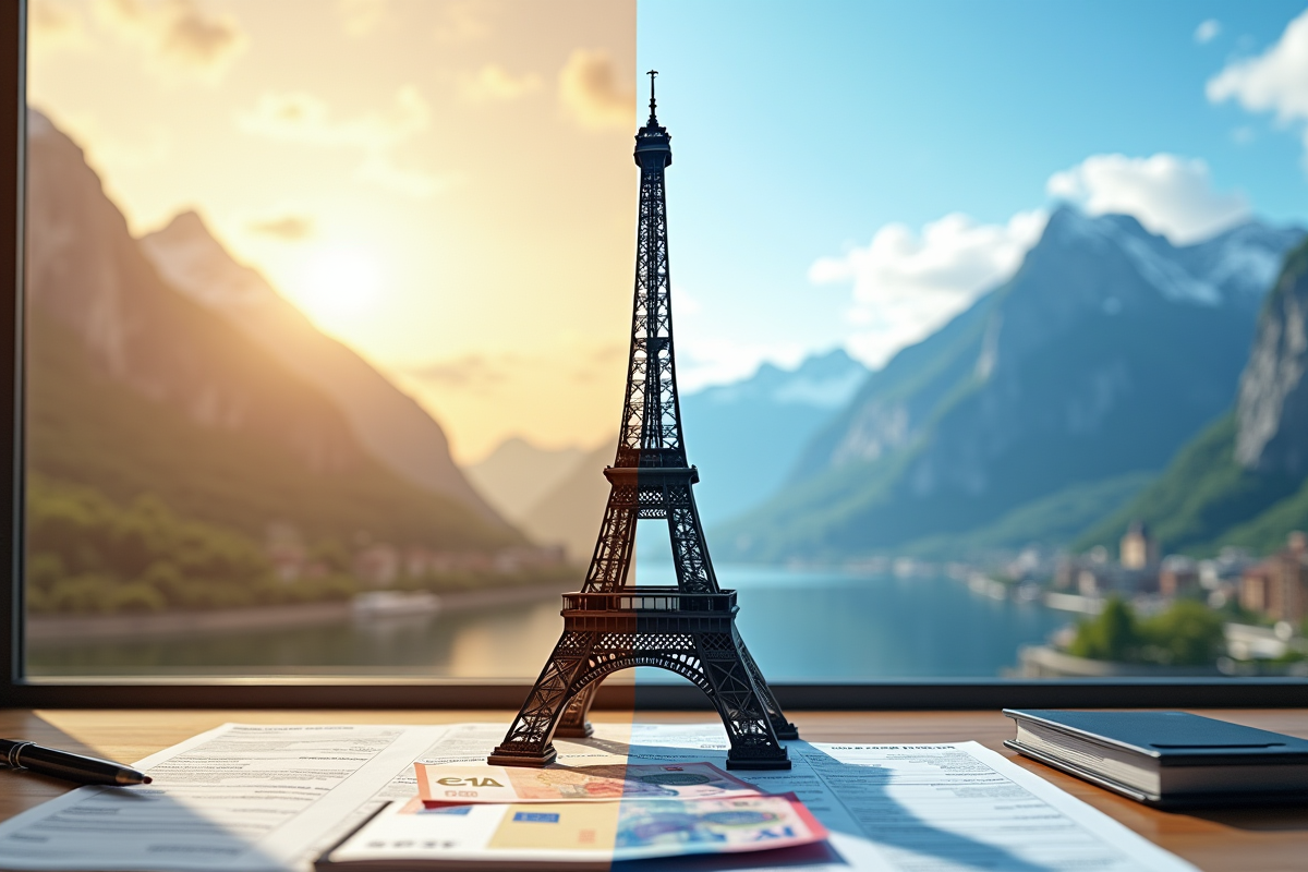 Tour Eiffel et documents fiscaux français avec euros et francs