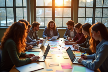 Groupe de professionnels créatifs en réunion de brainstorming