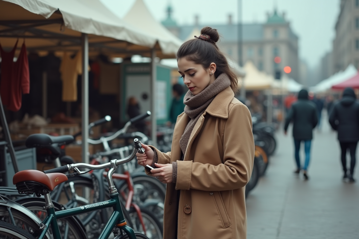 Jeune femme regardant des vélos d