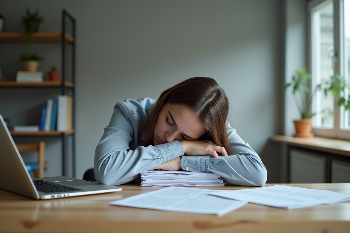 Femme d'affaires fatiguée dans son bureau à domicile