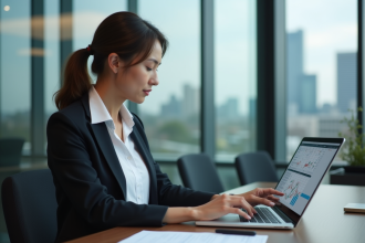 Femme professionnelle analysant des graphiques d'investissement