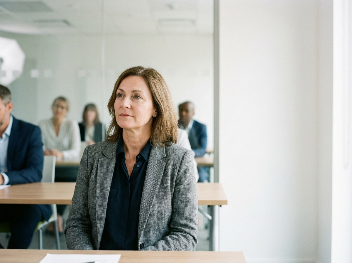 Femme en formation professionnelle en classe moderne
