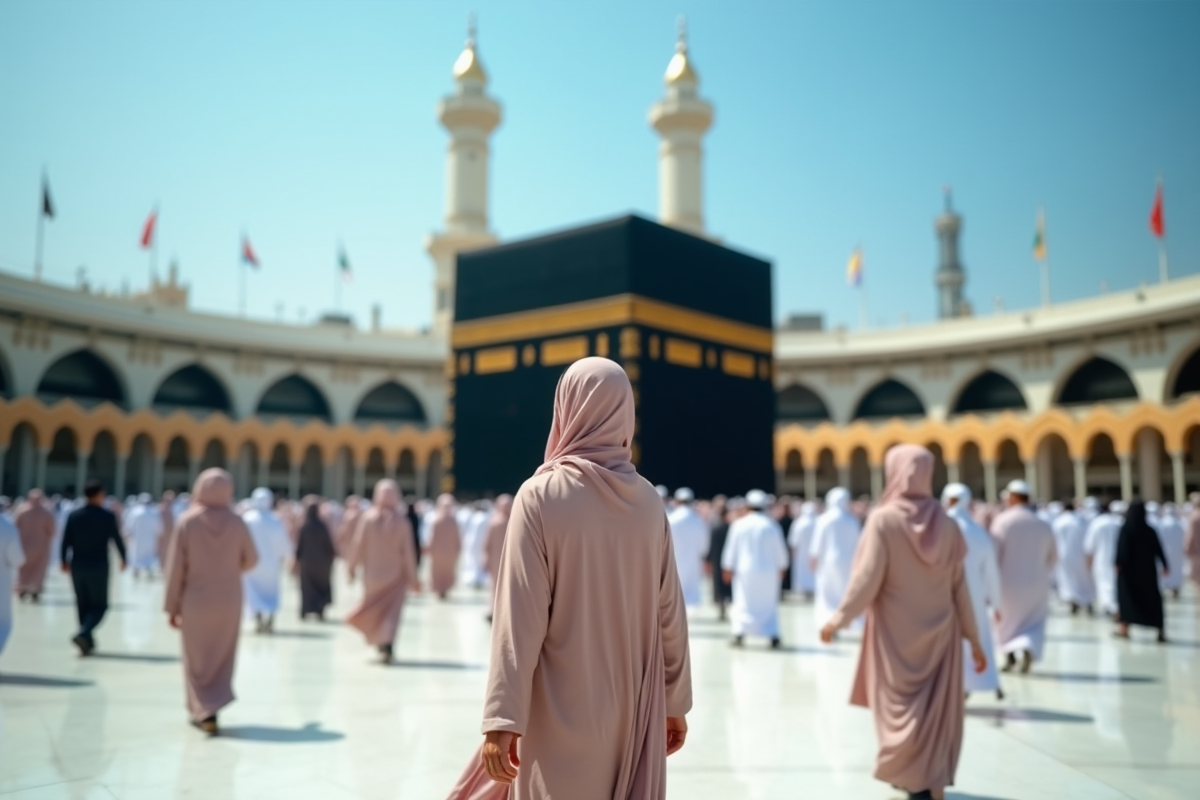 Femmes marchant autour de la Kaaba lors d
