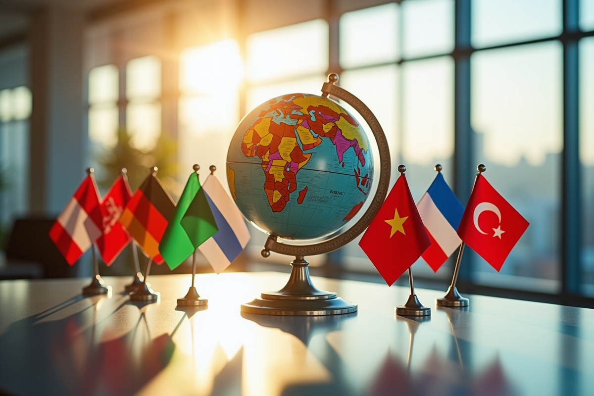 Globe entouré de drapeaux d