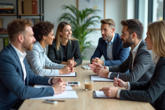 Groupe divers de collègues en réunion de travail