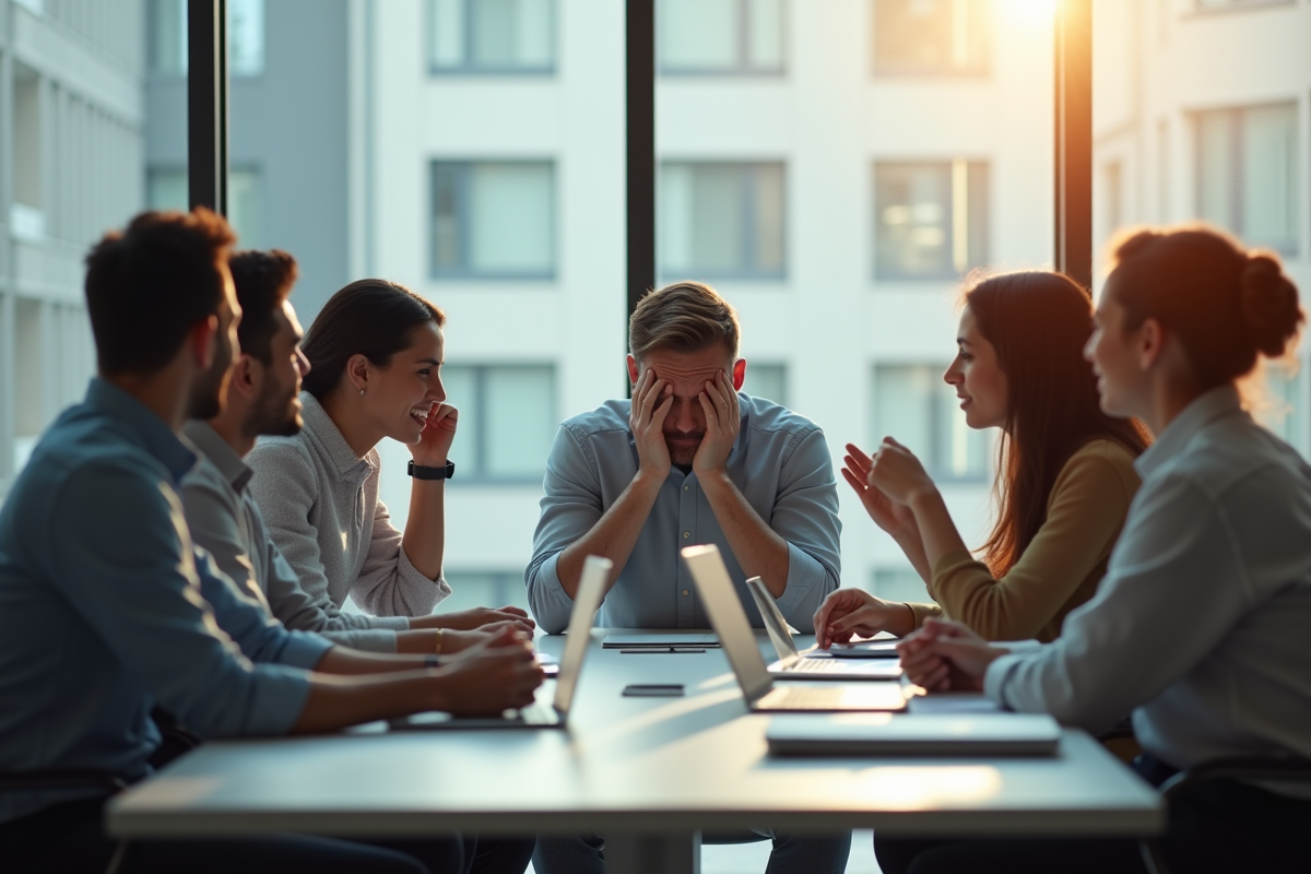 Groupe de travailleurs de bureau stressés en réunion