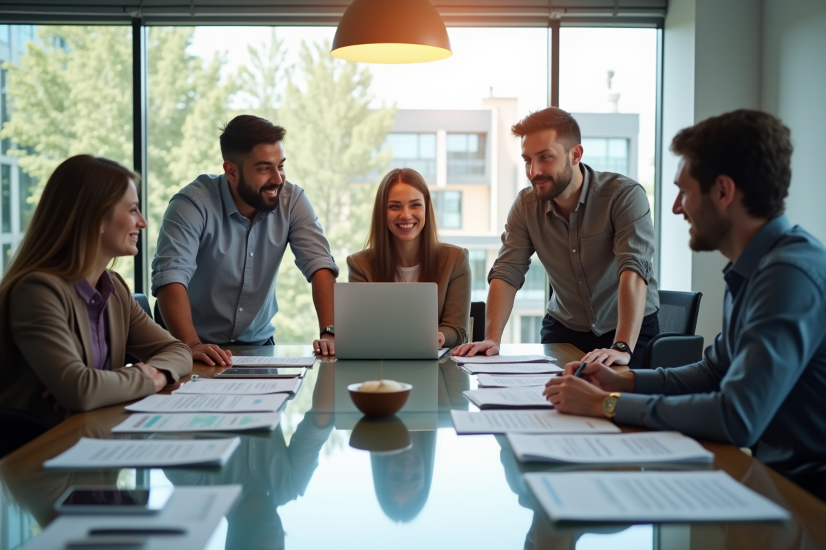 Groupe de professionnels collaborant dans un bureau moderne