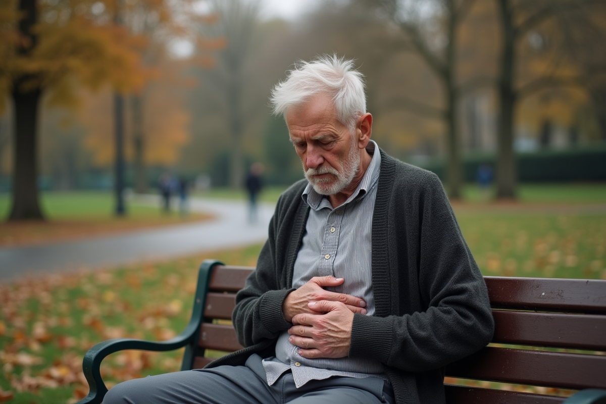 Homme âgé assis sur un banc dans le parc