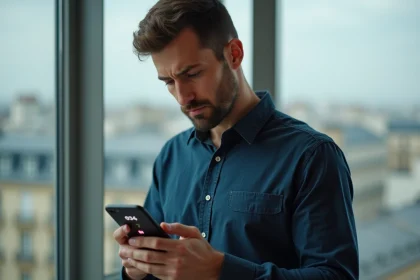 Homme tenant un smartphone affichant un numéro avec l'indicatif 34, illustration des nouvelles règles téléphoniques en France en 2026