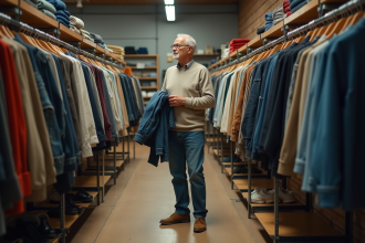 Homme d'âge moyen dans un magasin de seconde main