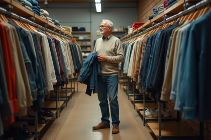 Homme d'âge moyen dans un magasin de seconde main