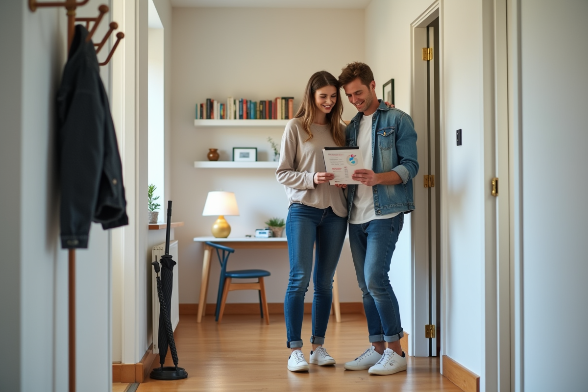 Jeune couple regardant un tableau de dépenses dans l