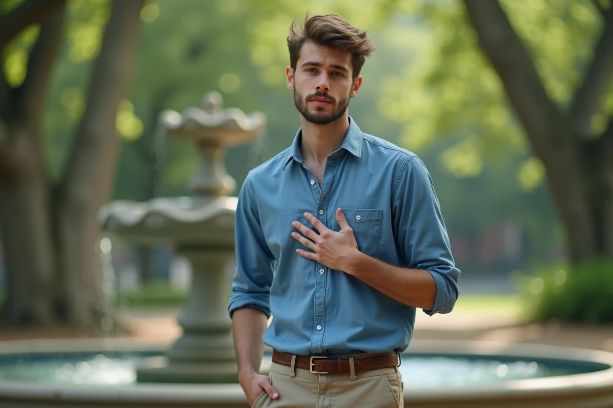 Jeune homme confiant dans un parc verdoyant