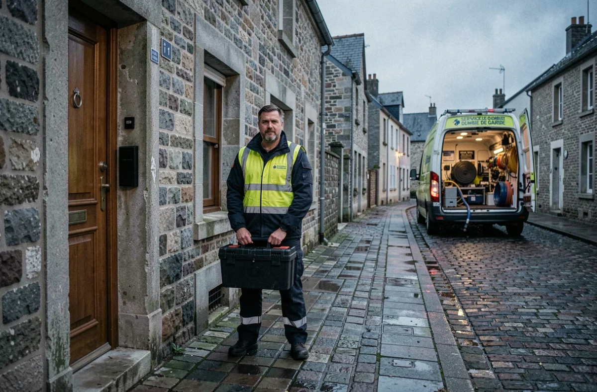Plombier de garde arrivant en urgence devant une maison à Rennes