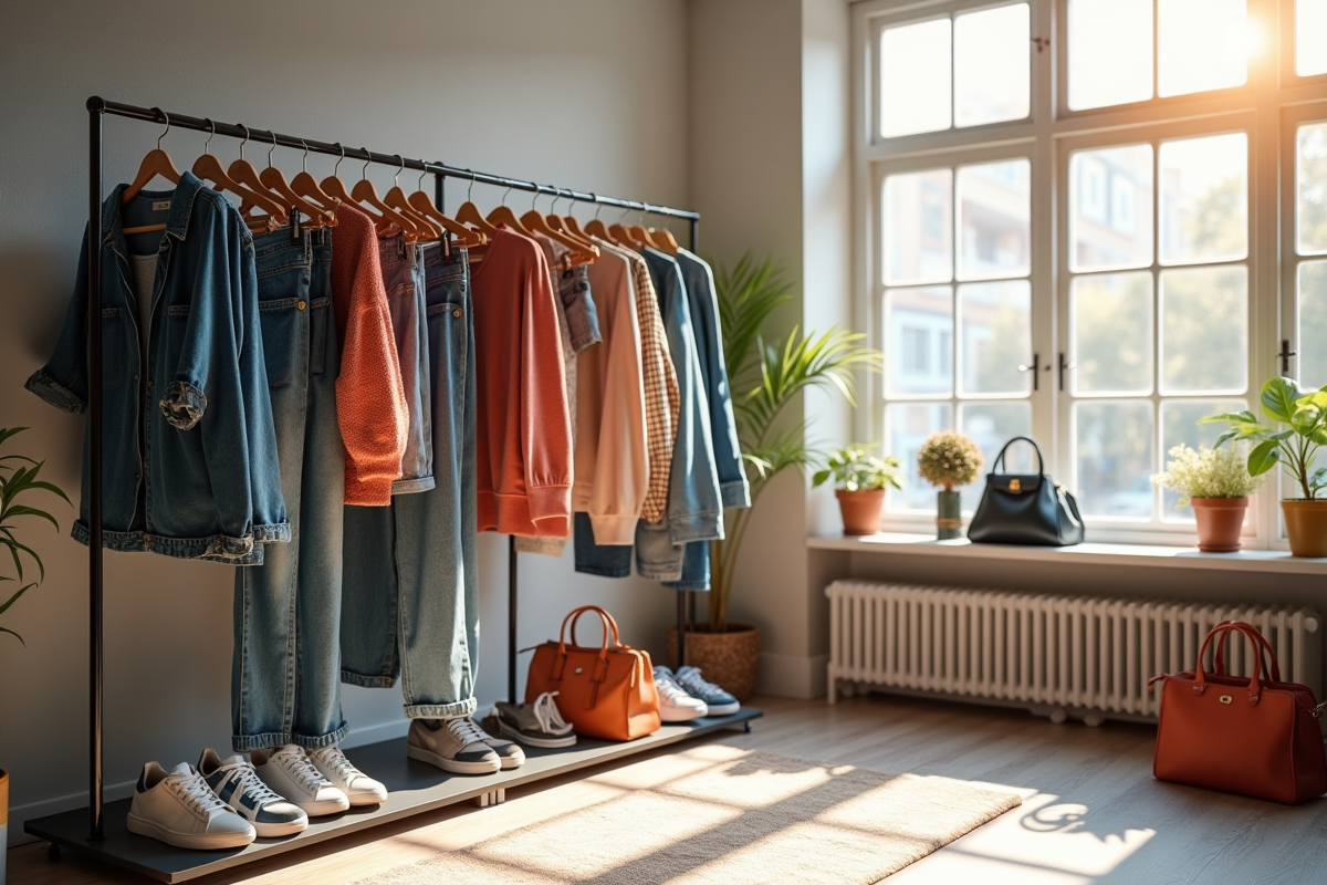 Vitrine de vêtements seconde main modernes et organisés