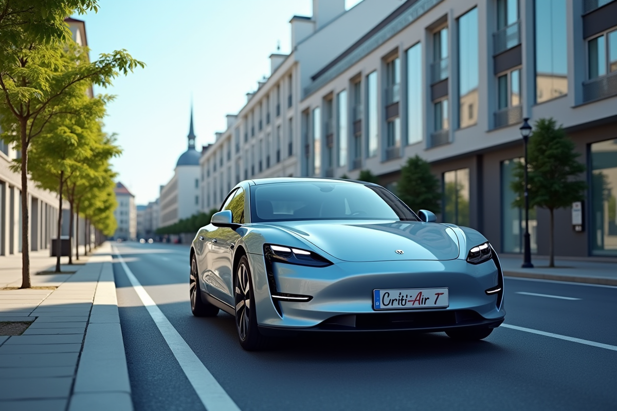 Voiture électrique Crit'Air 1 dans une ville moderne