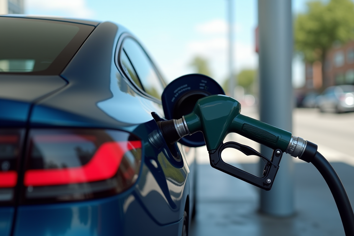 Voiture à hydrogène à une station urbaine avec jauge faible